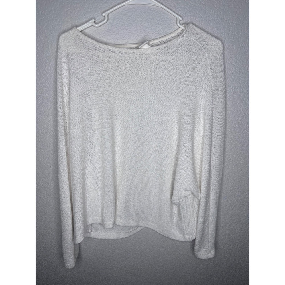HM White Lightweight Knit Boat Neck Sweater Womens Large Long Sleeve Pullover
